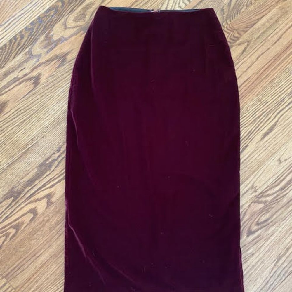 Reformation Dark Red Velvet Pencil Skirt (Size S/4)